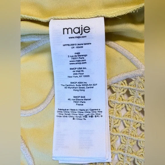 Maje Biana Crocheted Cotton Kimono Jacket in Yellow Banana Size Small - Picture 11 of 12
